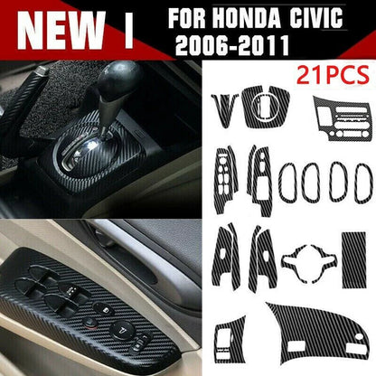 3D Carbon Fiber Pattern Car Interior Decals Trim for Civic (2006–2011)