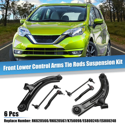 Set of 6 Front Lower Control Arms Tie Rods for Nissan Cube (2009–2014)