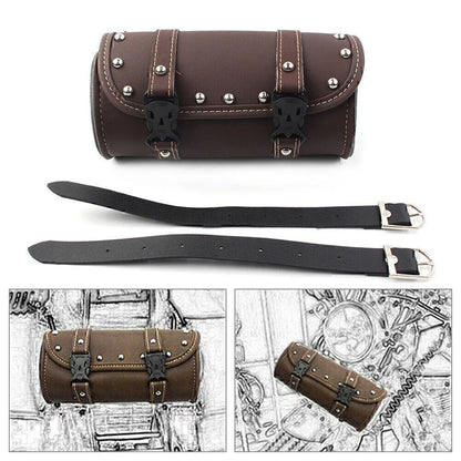 Mini Retro PU Leather Tool Bag for Motorcycle Handlebar Sissy Bar Saddlebag