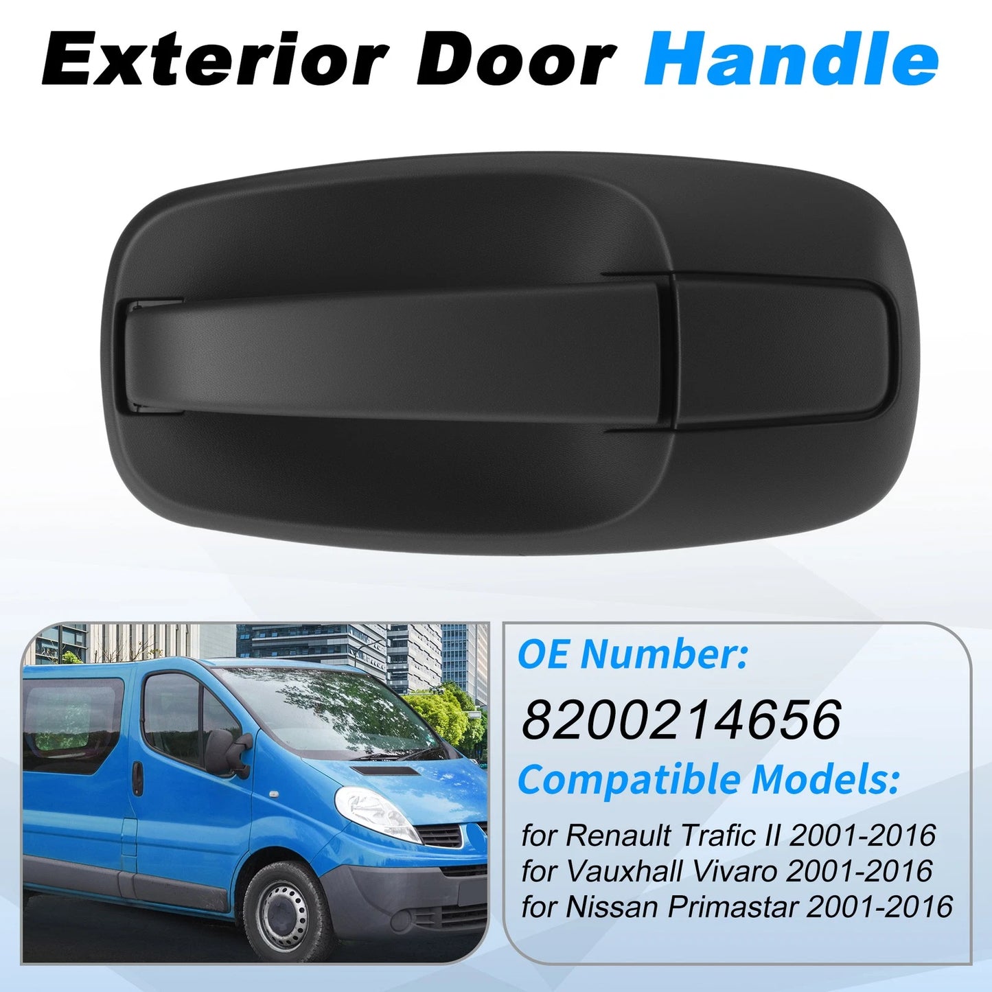 Exterior Door Handle No. 8200214656 for Renault Trafic II (2001–2016) Black