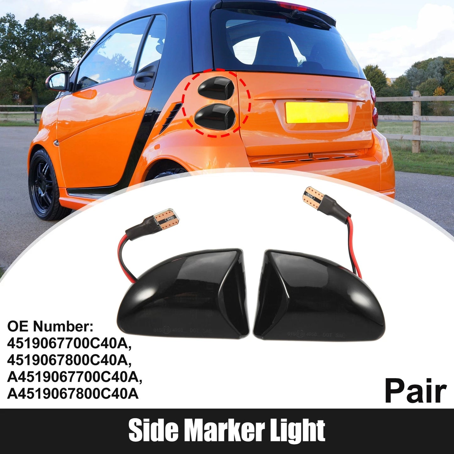 1 Pair Side Marker Lights Turn Signal Assembly 4519067700C40A for Smart Fortwo (2008–2015)