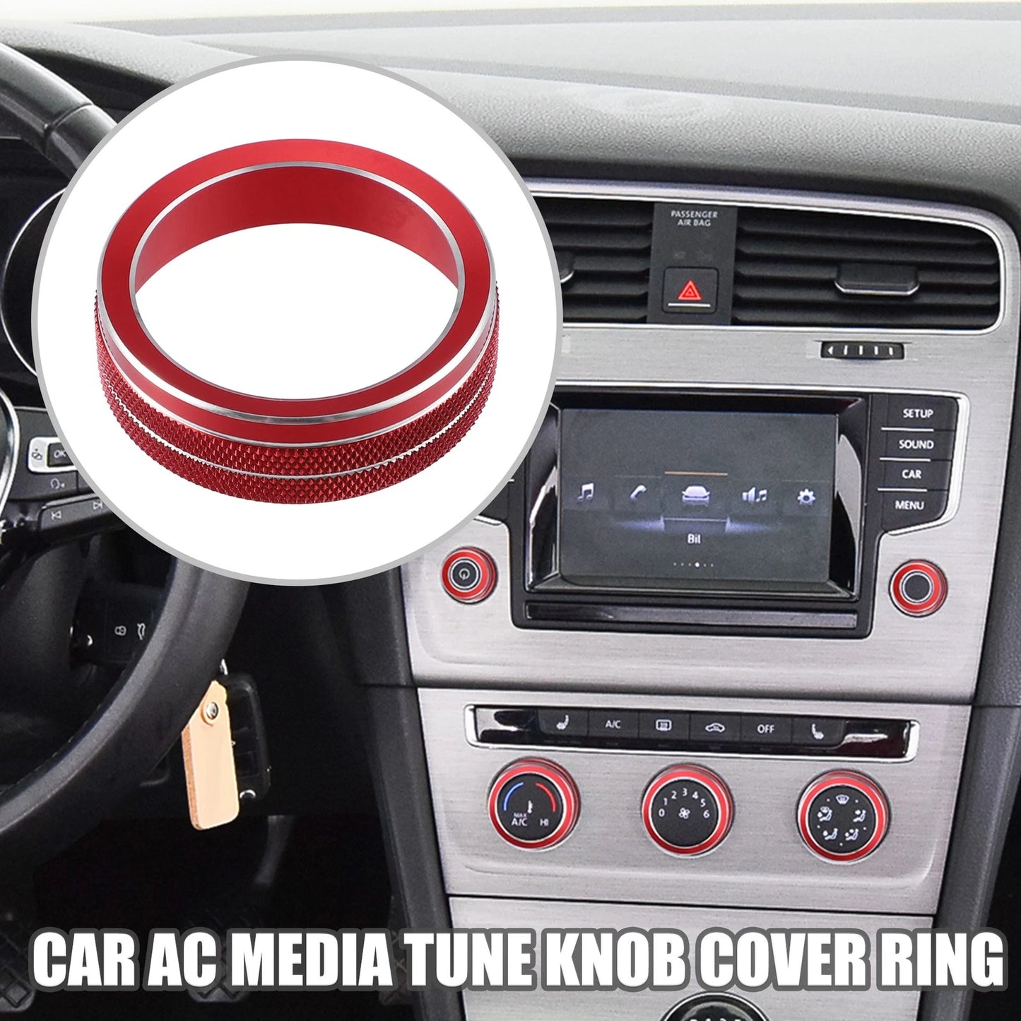 Set of 5 Front AC Media Tune Knob Cover Rings for VW Golf MK7 (2016–2020) Red