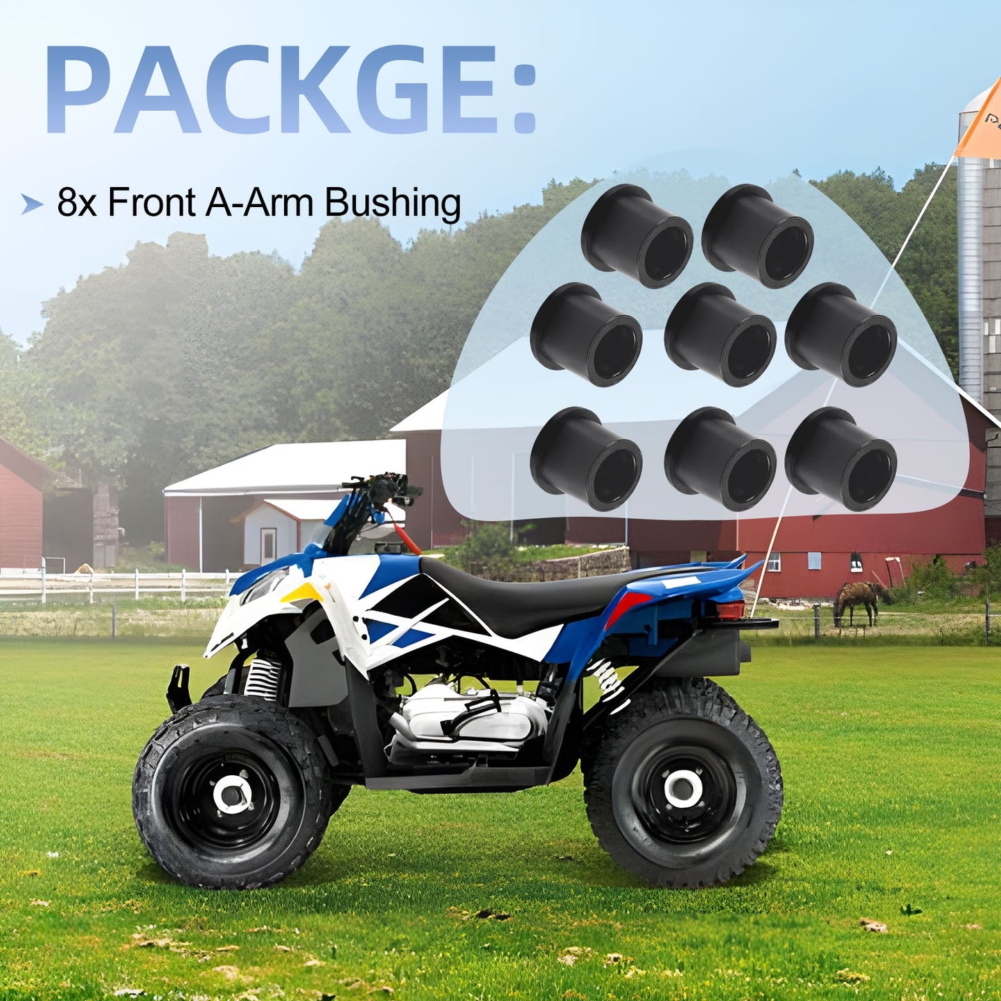 Set of 8 Front A-Arm Bushings for Polaris Outlaw 50 (2008–2019)