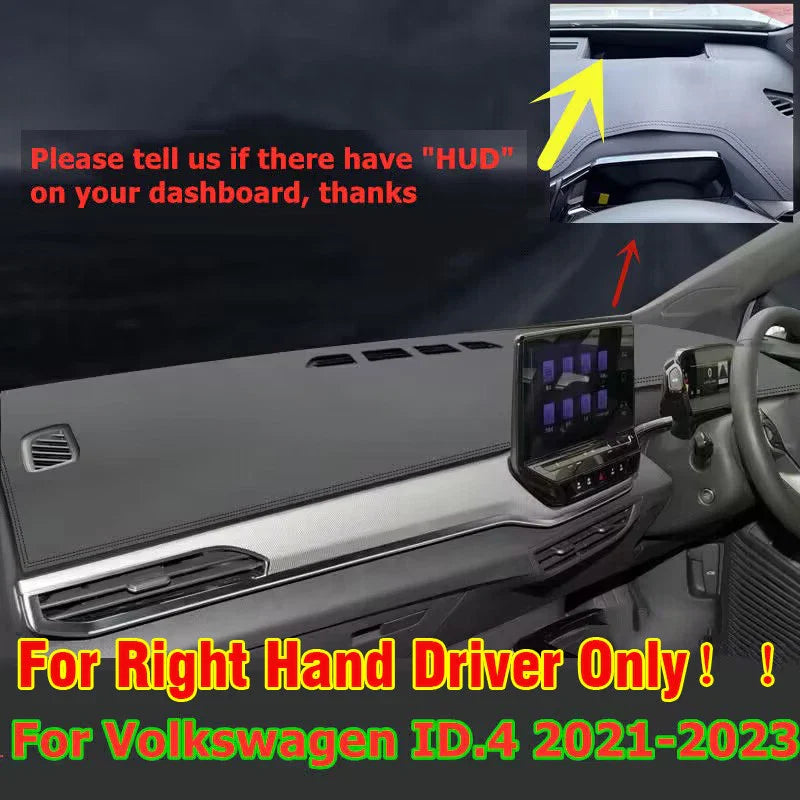 RHD Leather Dash Cover Protector Mat Pad Black for VW ID.4 (2021–2023)