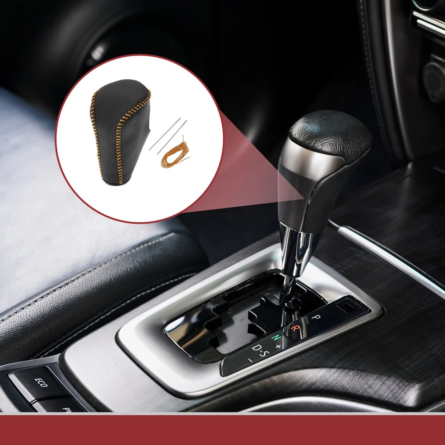 Gear Shift Knob Cover for Honda Accord 8 (2008–2012) Black Orange Leather