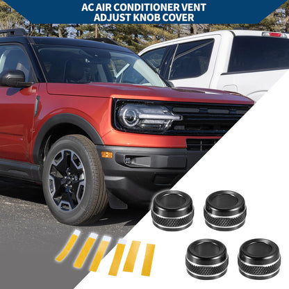 Set of 4 AC Vent Adjust Switch Knob Cover Rings for Ford Bronco Sport (2021–2023) Black