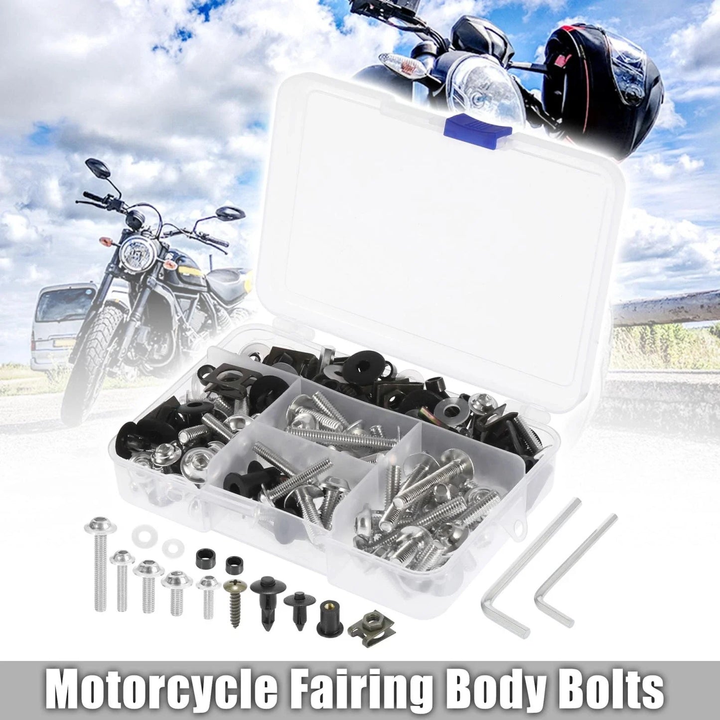 195pcs Motorcycle Fairing Body Bolts Silver Tone for Kawasaki Suzuki BMW