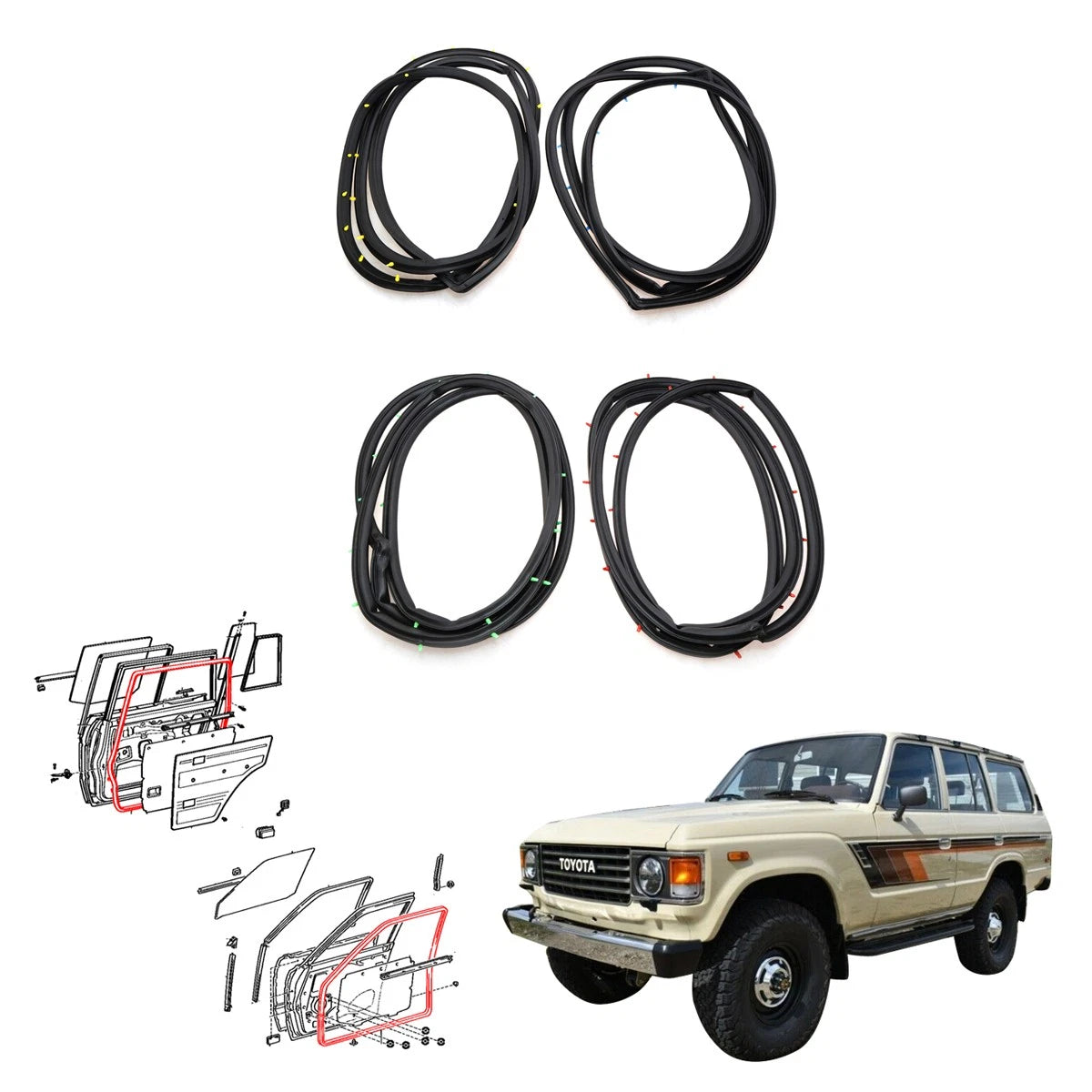 Set of 4 Weatherstrips for Toyota Land Cruiser J60 (1980–1987)