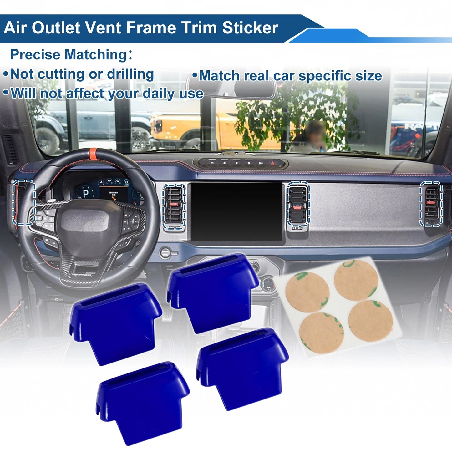 Set of 4 Air Condition Outlet Vent Trim Cover Frame for Ford Bronco (2021–2024) Blue