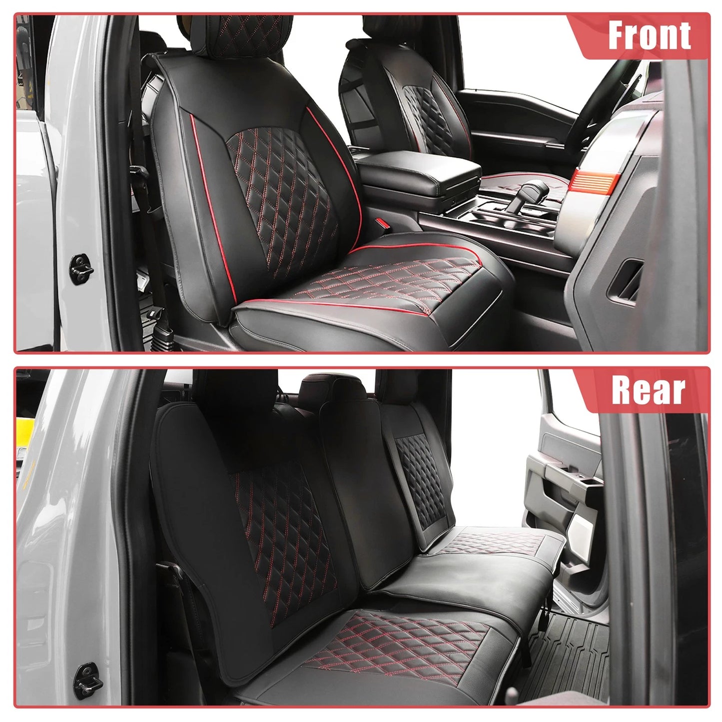 Set of 5 Front Rear Seat Covers for GMC Sierra  Black Red