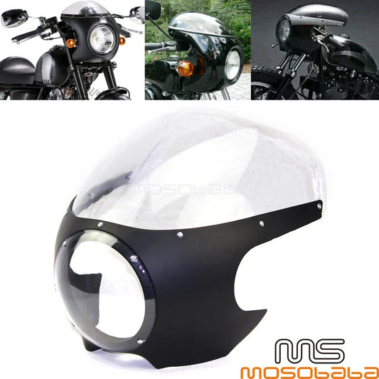 5 3/4" Retro Headlight Fairing w/Windshield for Harley Suzuki Kawasaki Honda