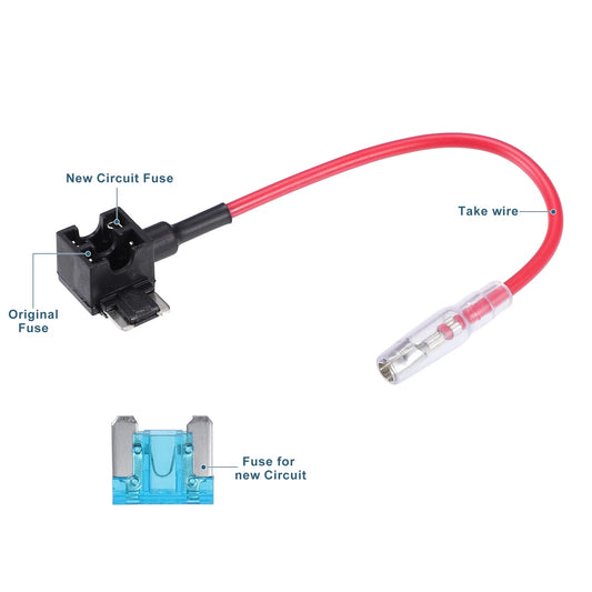 32V Low Profile Mini Fuse Adapters with 15A Blade Fuses for Car