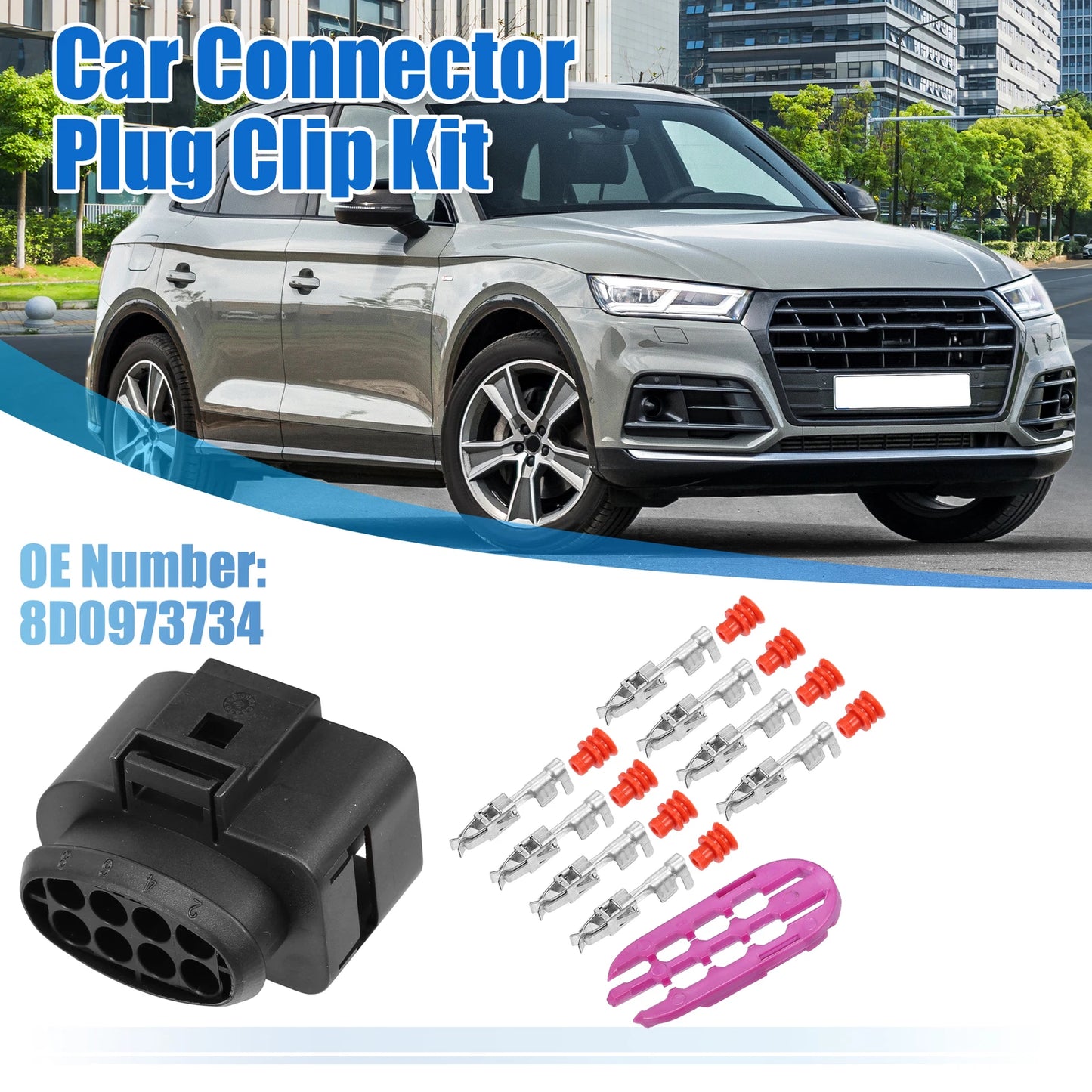 Set of 1 No.8D0973734 8 Way Pin Sealed Female Connector Adapter for VW Audi