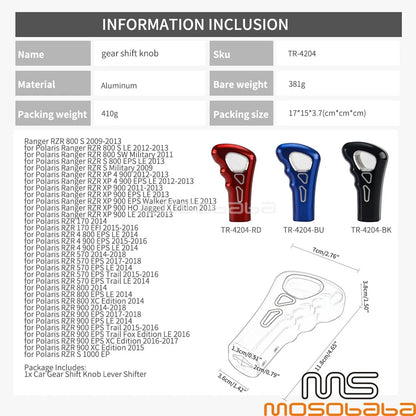 Aluminum Gear Shift Knob for Polaris RZR 170 570 800 900 EPS LE RZR S 1000