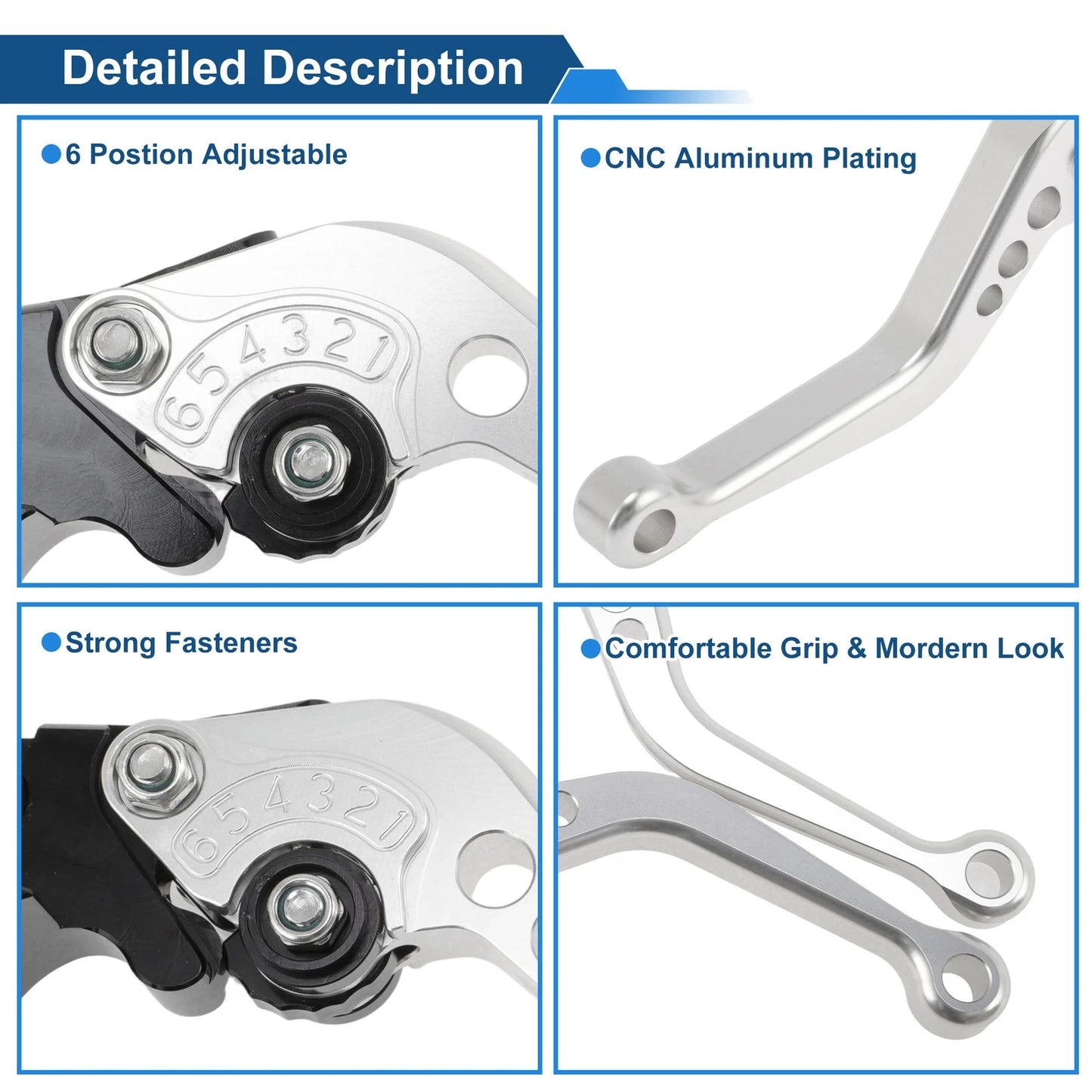 Short Brake Clutch Levers for Yamaha FZ6R (2009–2017) - Silver Tone, 1 Pair