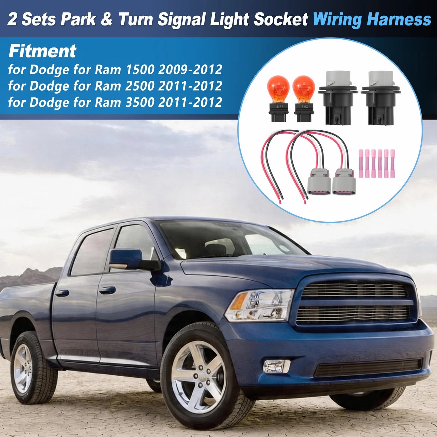 2 Sets Turn Signal Light Socket Harness Kit for Dodge Ram 1500 2500 3500