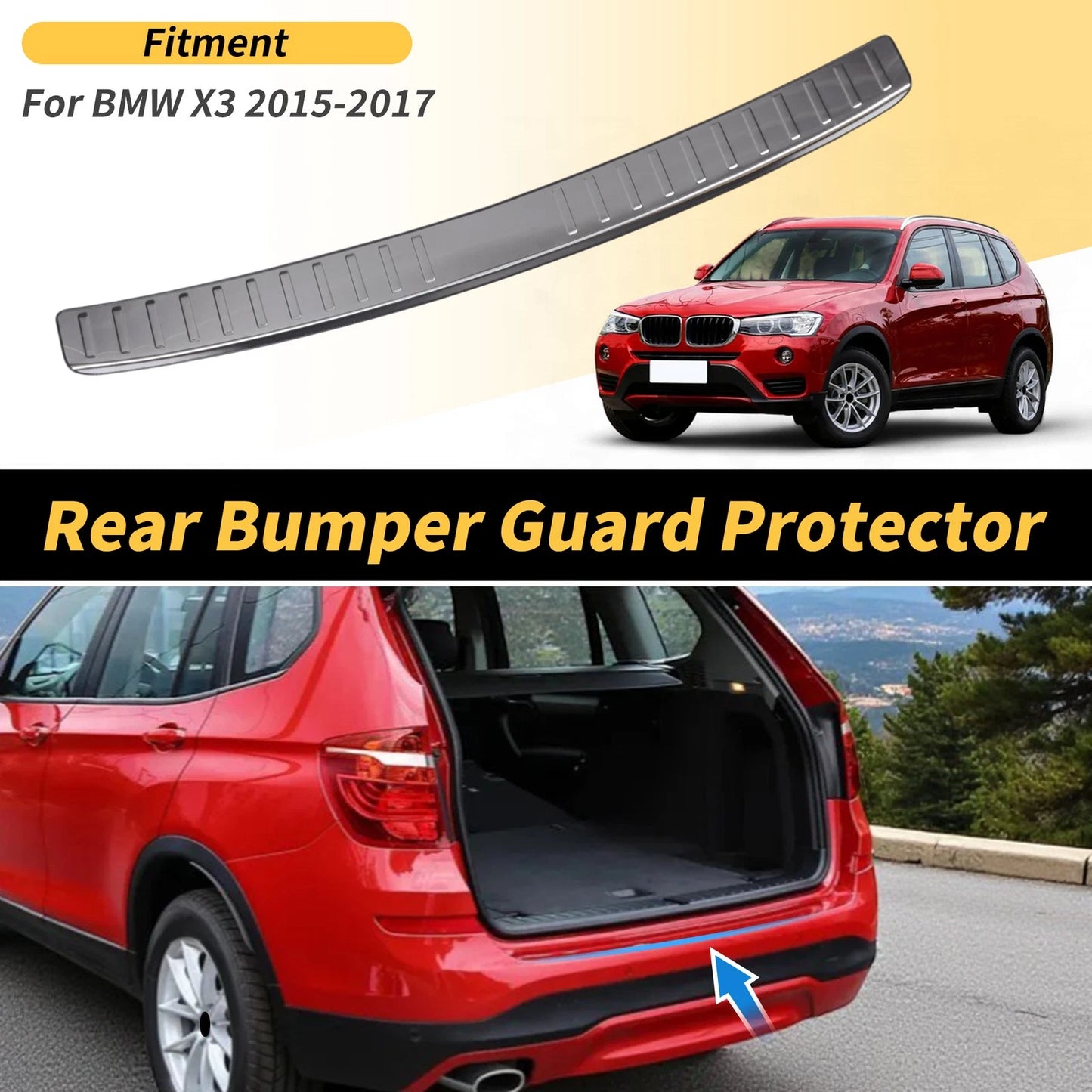 Rear Bumper Topper for BMW X3 (2015–2017) Silver Tone 1 Pcs