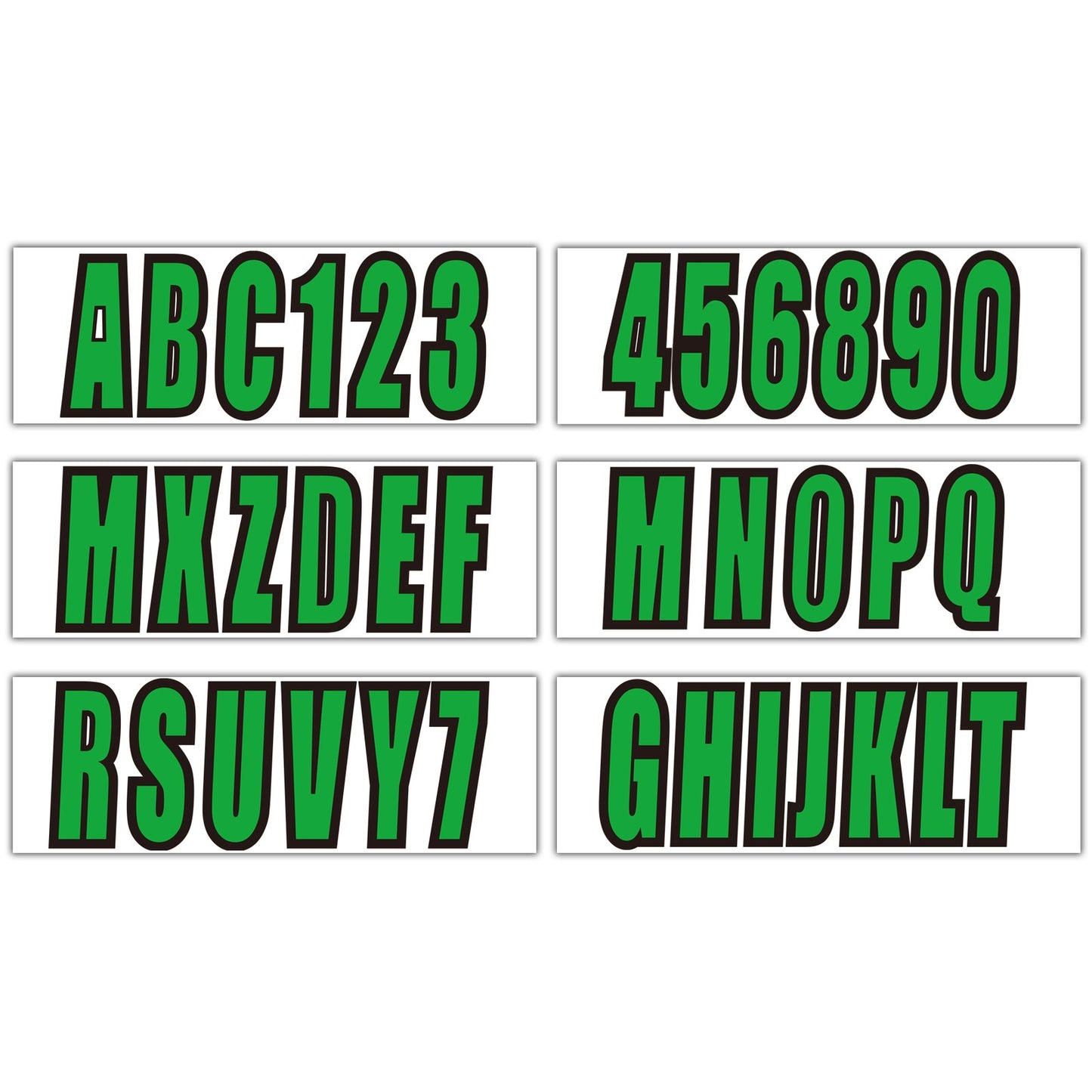 Set of 4 Green Decals for Boat Letters and Numbers A-Z & 0-9