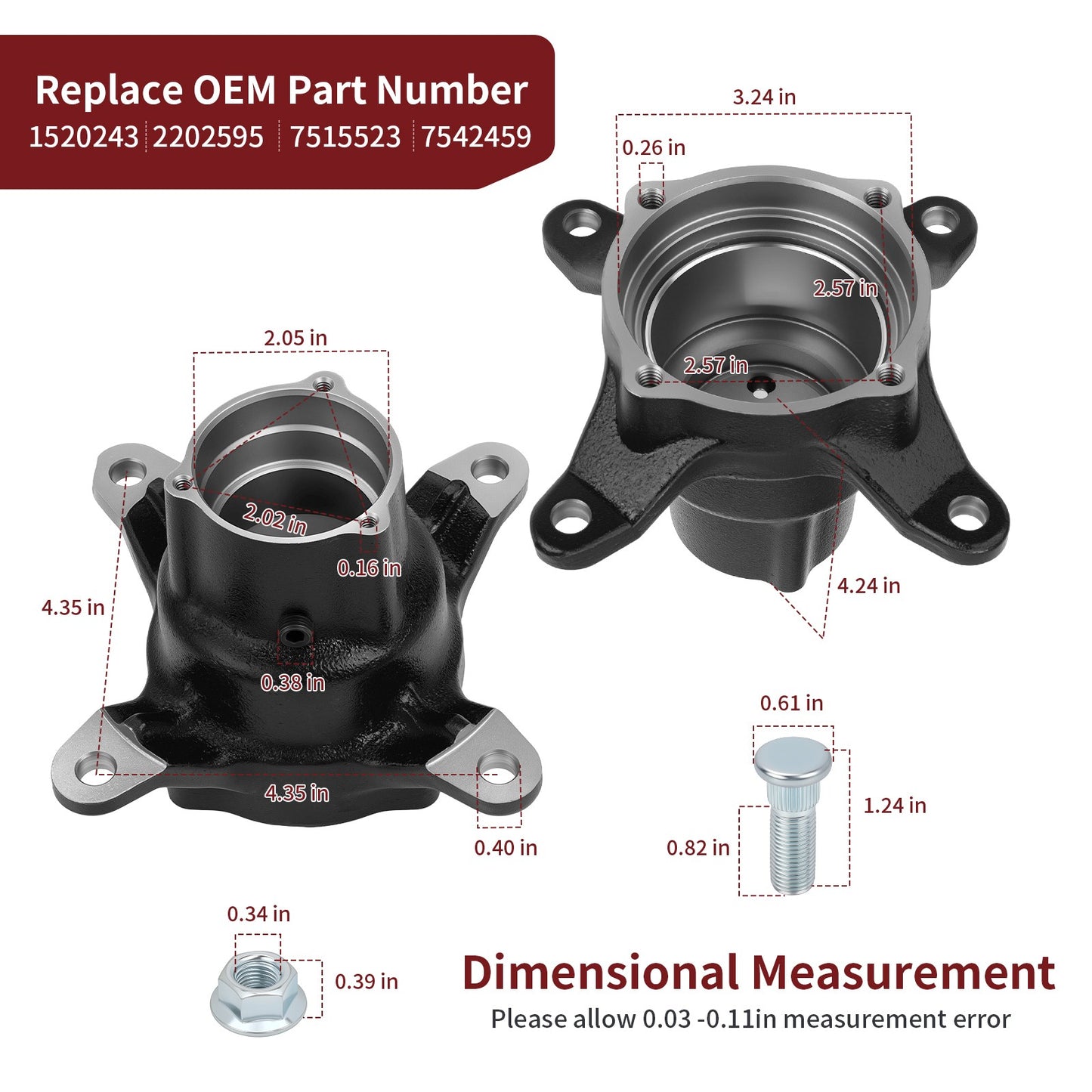 2 Front Wheel Hub Kits for Polaris Xplorer 250 300 400 500 (1996–2005)