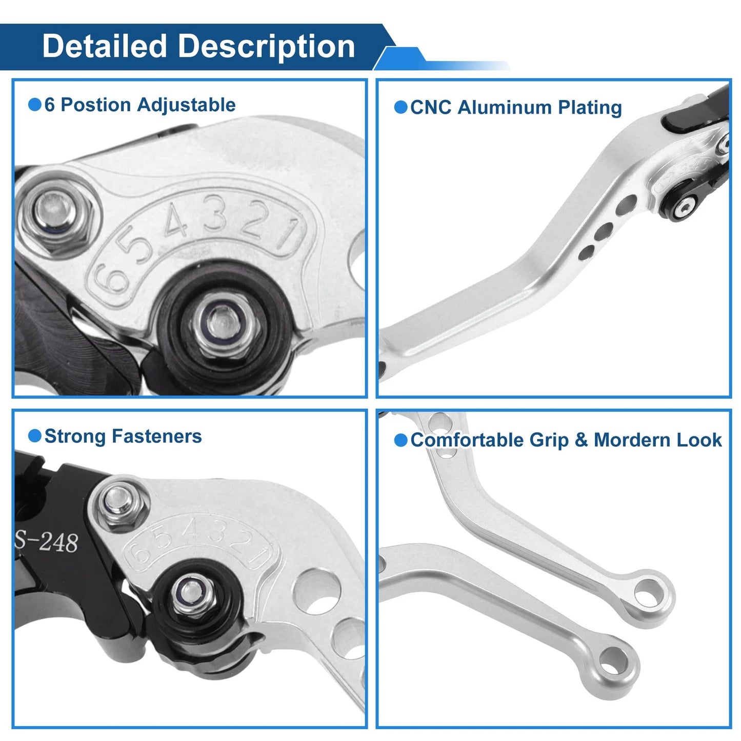 Short Brake Clutch Levers for Suzuki GSR750/GSX-S750 (2011–2021) Silver Tone