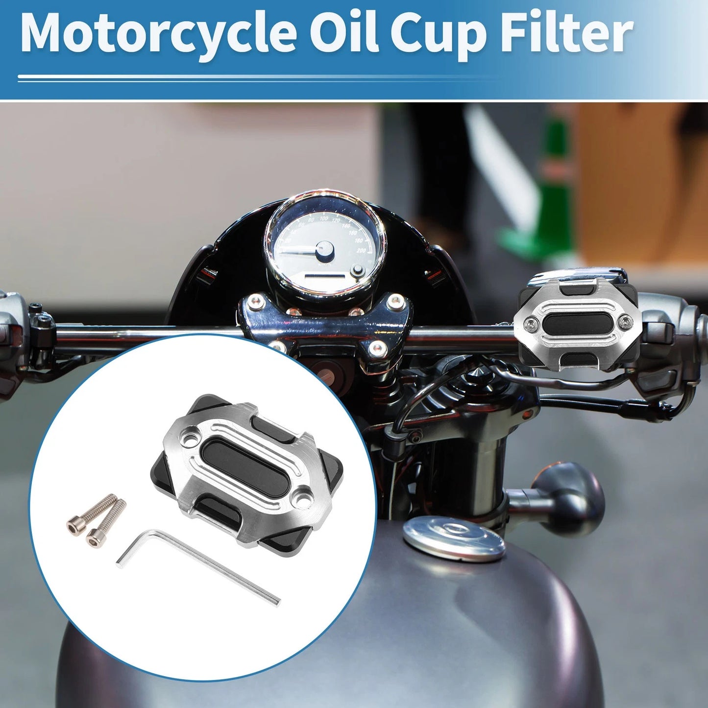 Set of 1 Oil Cup Filter for Motorcycle (Aluminum Alloy, Silver Tone)