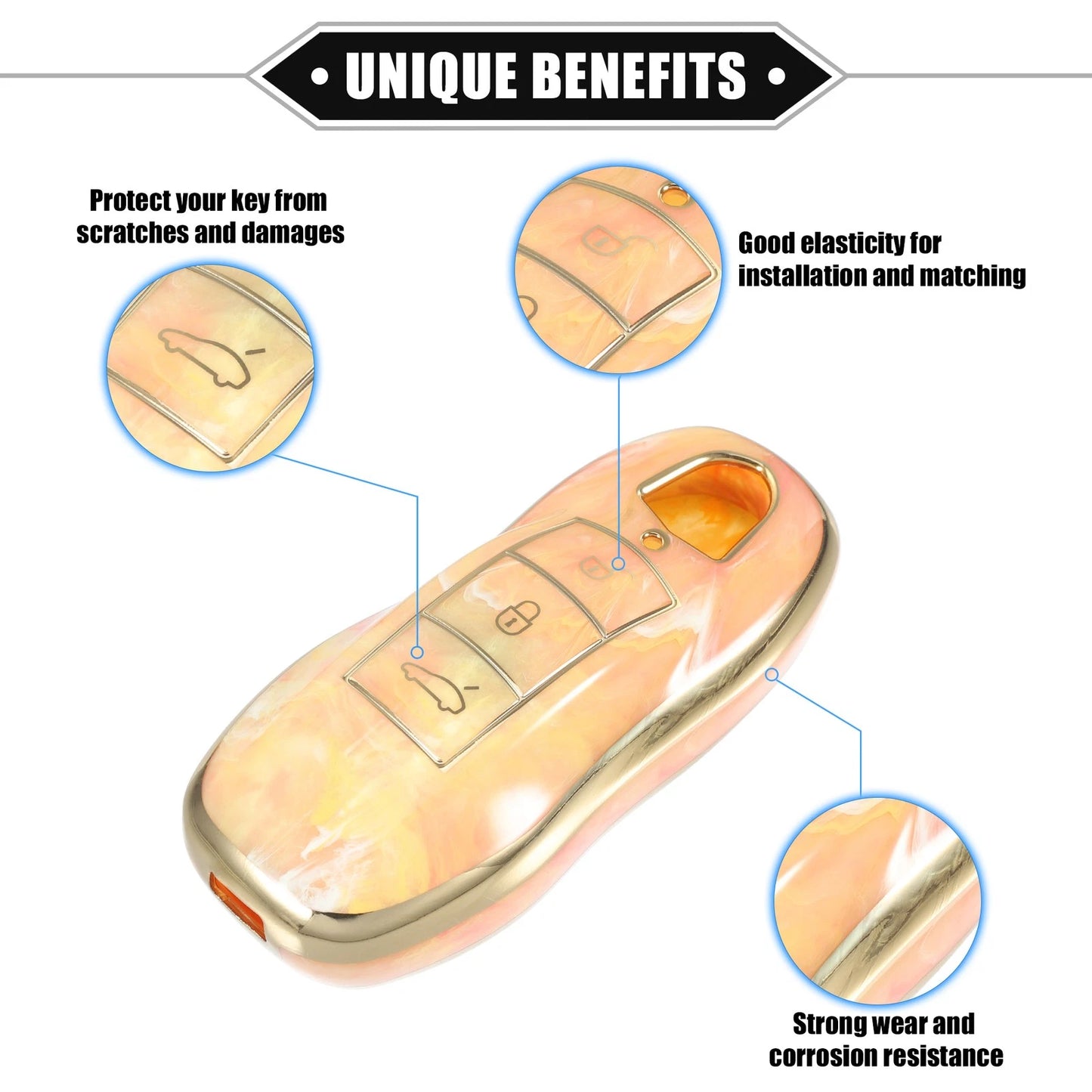 3X Smart Key Fob Case Cover for Porsche Cayenne (2011–2018) TPU Orange
