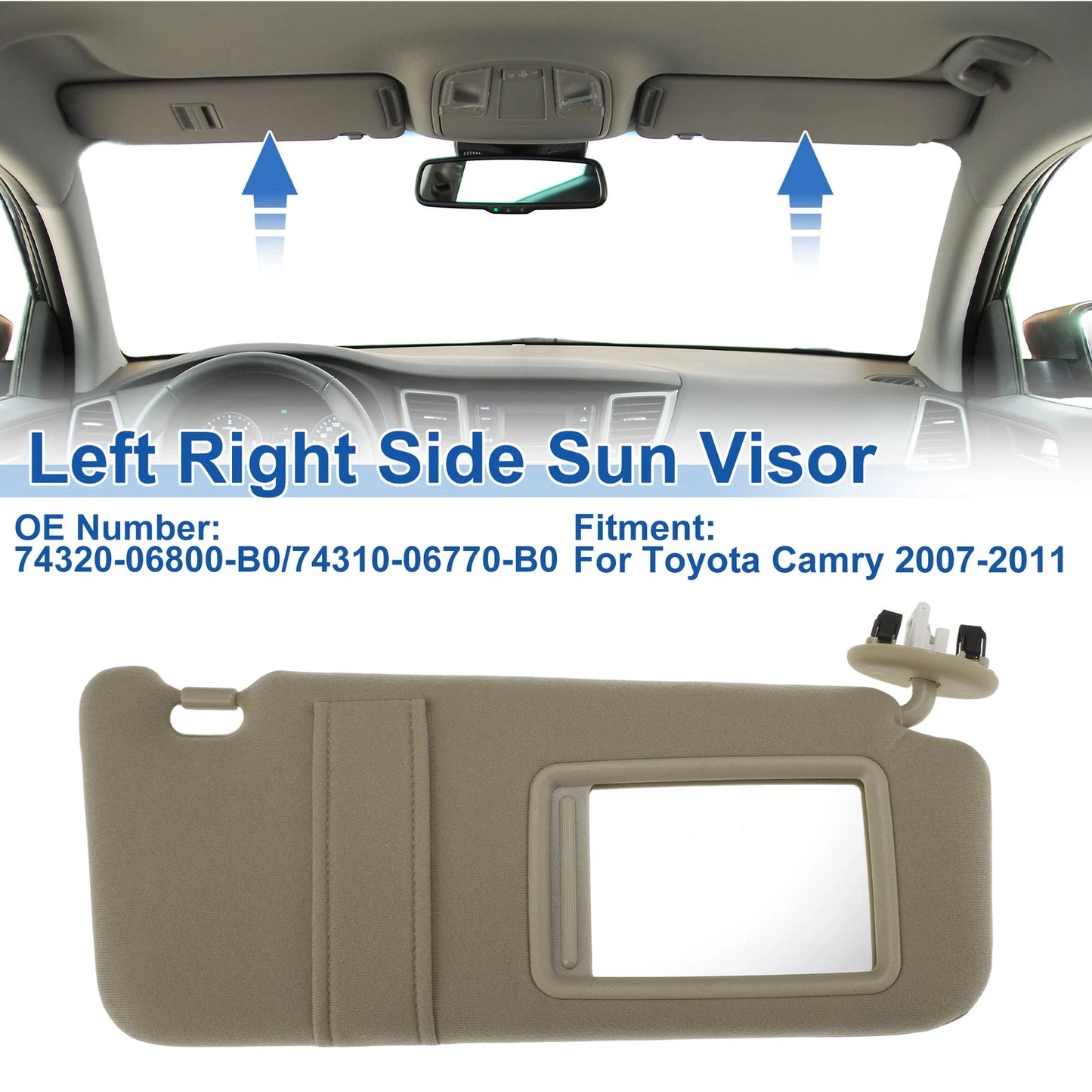 Set of 2 Sun Visors for Toyota Camry (2007–2011) No. 74320-06800-B0 Beige