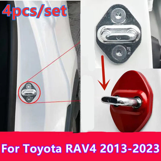 4X Red Accessories Door Lock Protective Cover Trim for Toyota RAV4 (2013-2023)