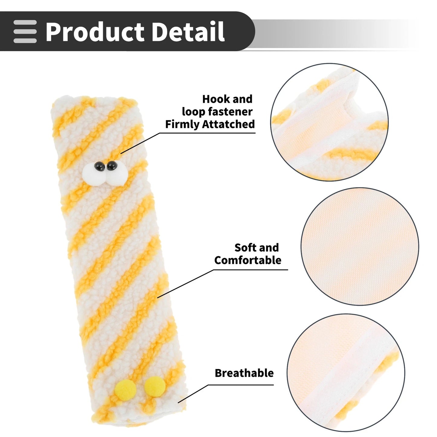 Set of 2 Yellow White Seat Belt Cover Pads for Universal Fit (24cm)