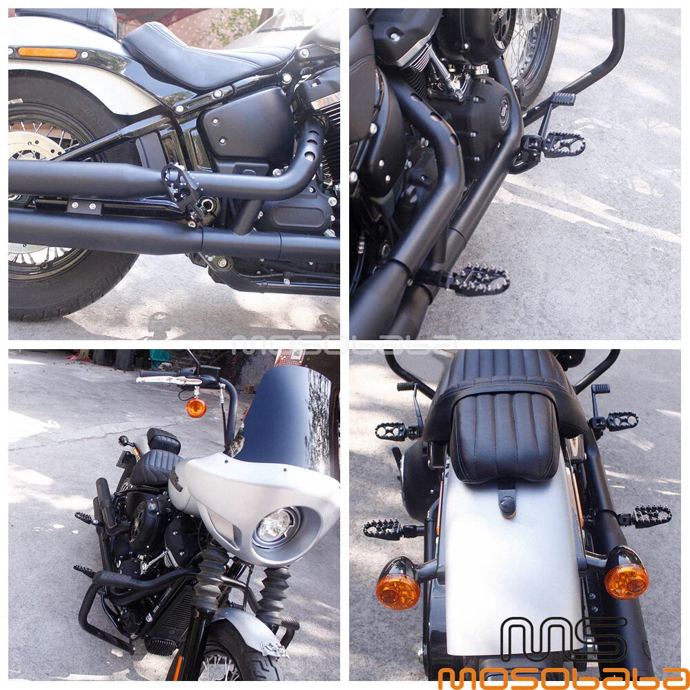 Black Wide Fat Foot Pegs Footrest w/ Bracket for Harley Softail (2018-2023)